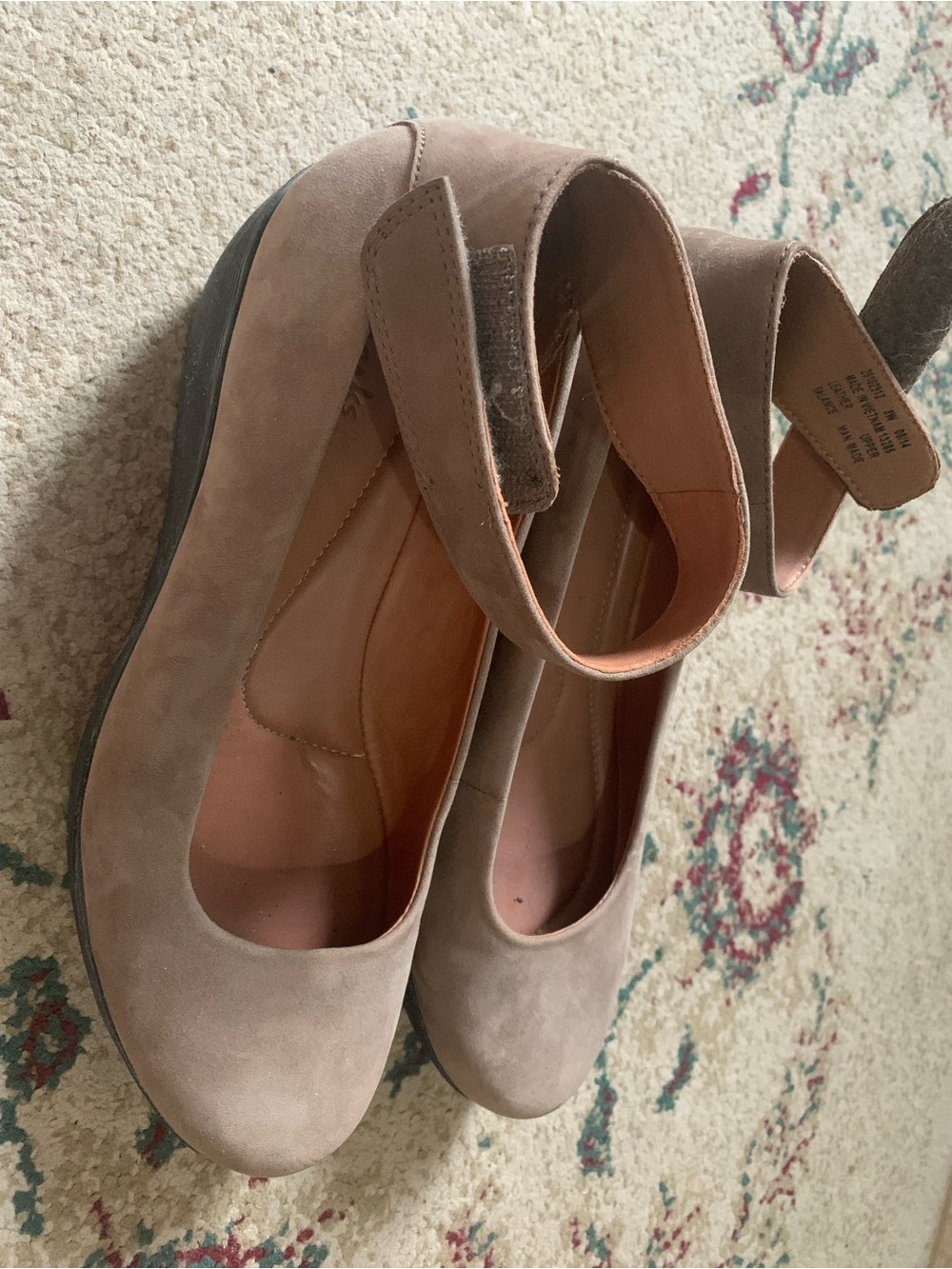 Women's Taupe Suede Ankle-Strap Flats